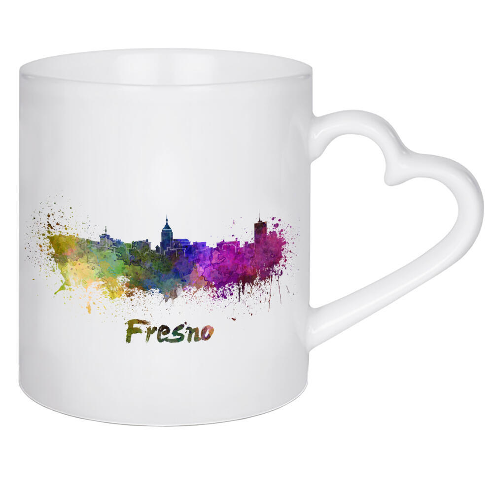 Herztasse "FRESNO skyline-b" artboxONE - Städte,Abstrakt,Architektur - Skyline,Denkmäler,Reise,Tourismus,Farbe,Aquarell,Stadt,Reise,Erinnerung