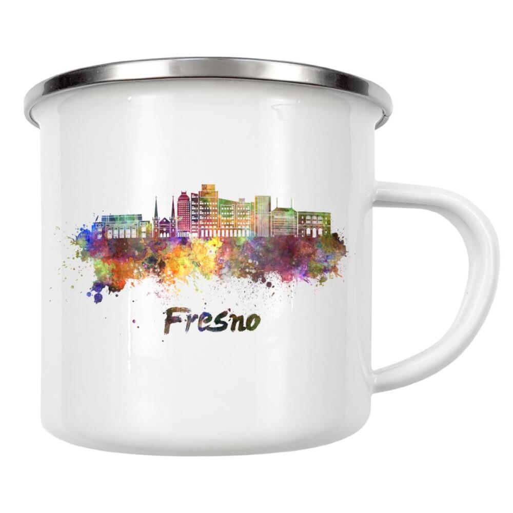 Emaille Tasse "FRESNO" artboxONE - Städte,Abstrakt,Architektur - Skyline,Monuments,Panoramic,Travel,Tourism,Watercolor,City,Stadt,Bunt,Colorful