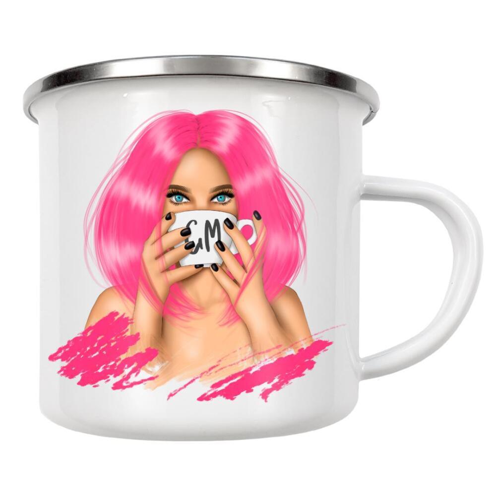 Emaille Tasse "Rosa Frau | Guten Morgen" artboxONE - Menschen,Liebe,Fashion,Lustig