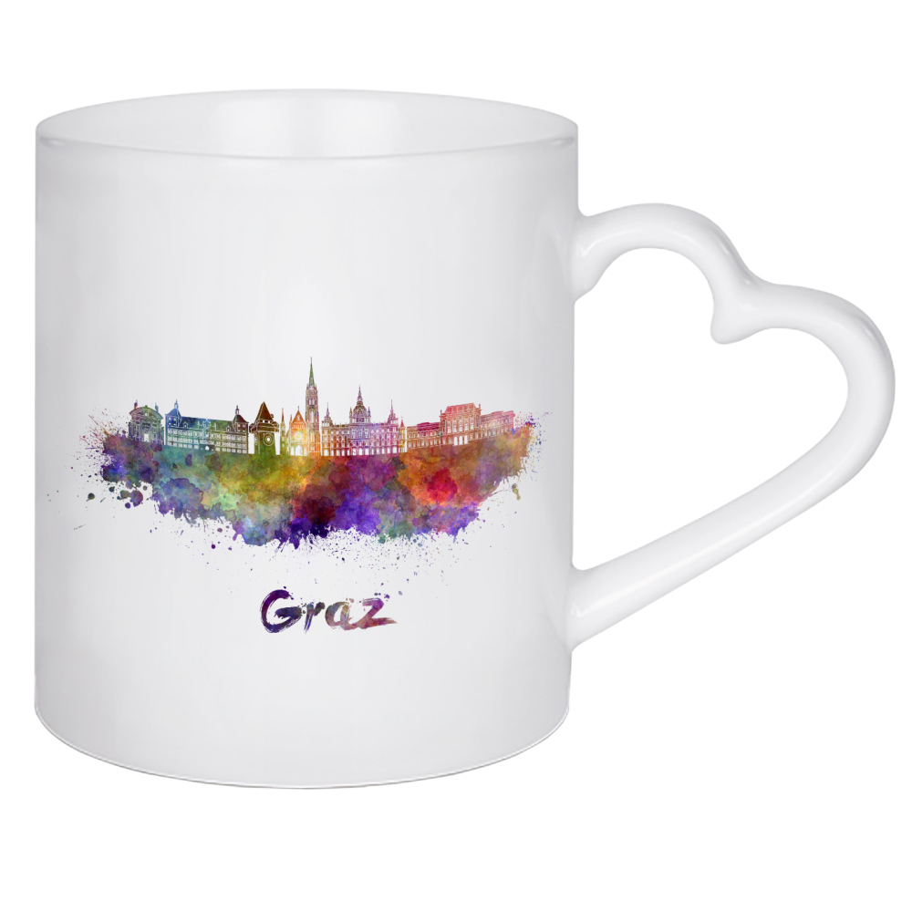 Herztasse "GRAZ skyline in watercolor-b" artboxONE - Städte,Abstrakt,Architektur