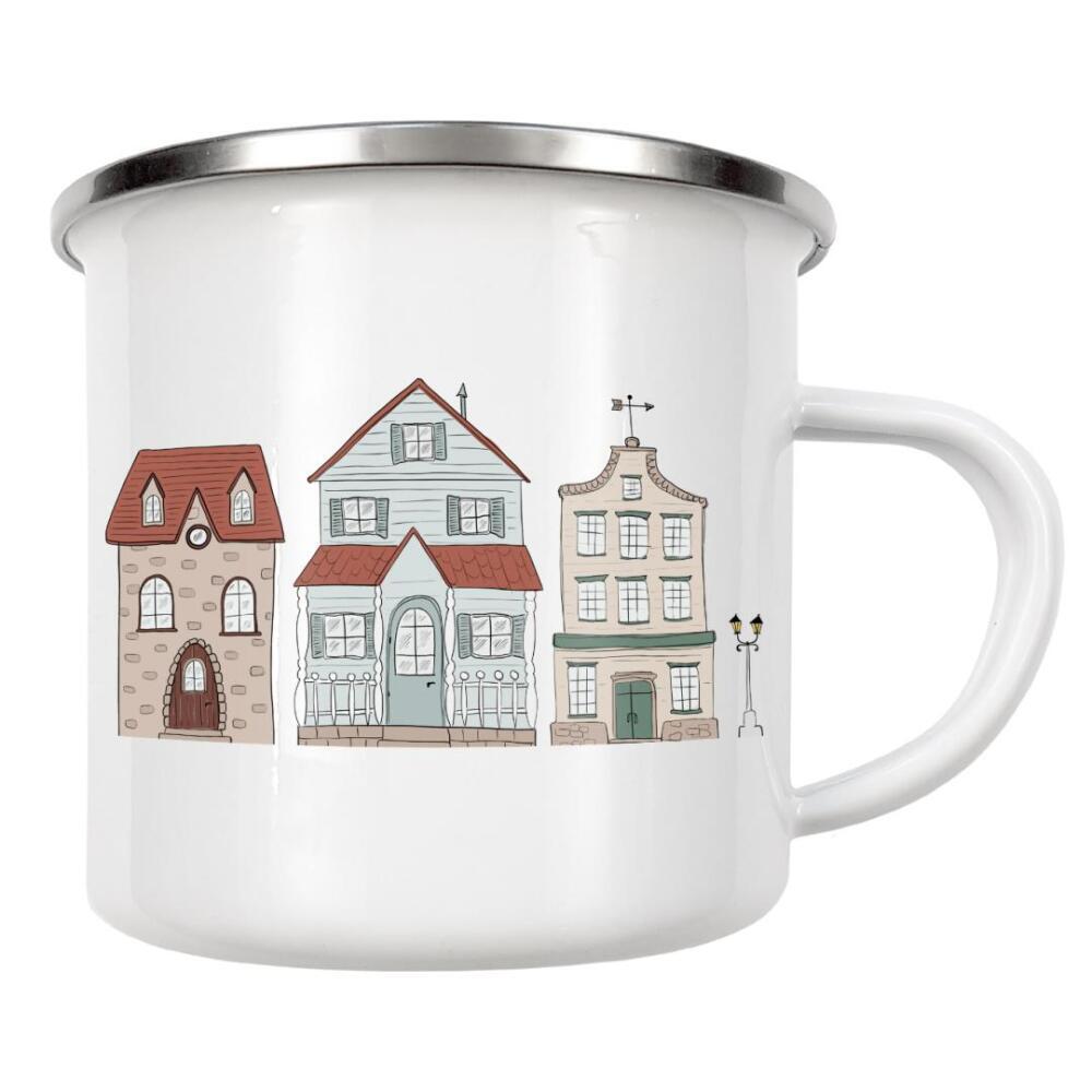 Emaille Tasse "Häuserreihe.jpg" artboxONE - Architektur - Häuser,Illustration,Houses,Buildings,Gebäude,Architektur,Architecture