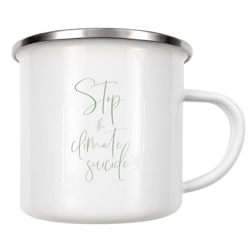 Emaille Tasse "Stoppt den Klimaselbstmord" artboxONE - Typografie