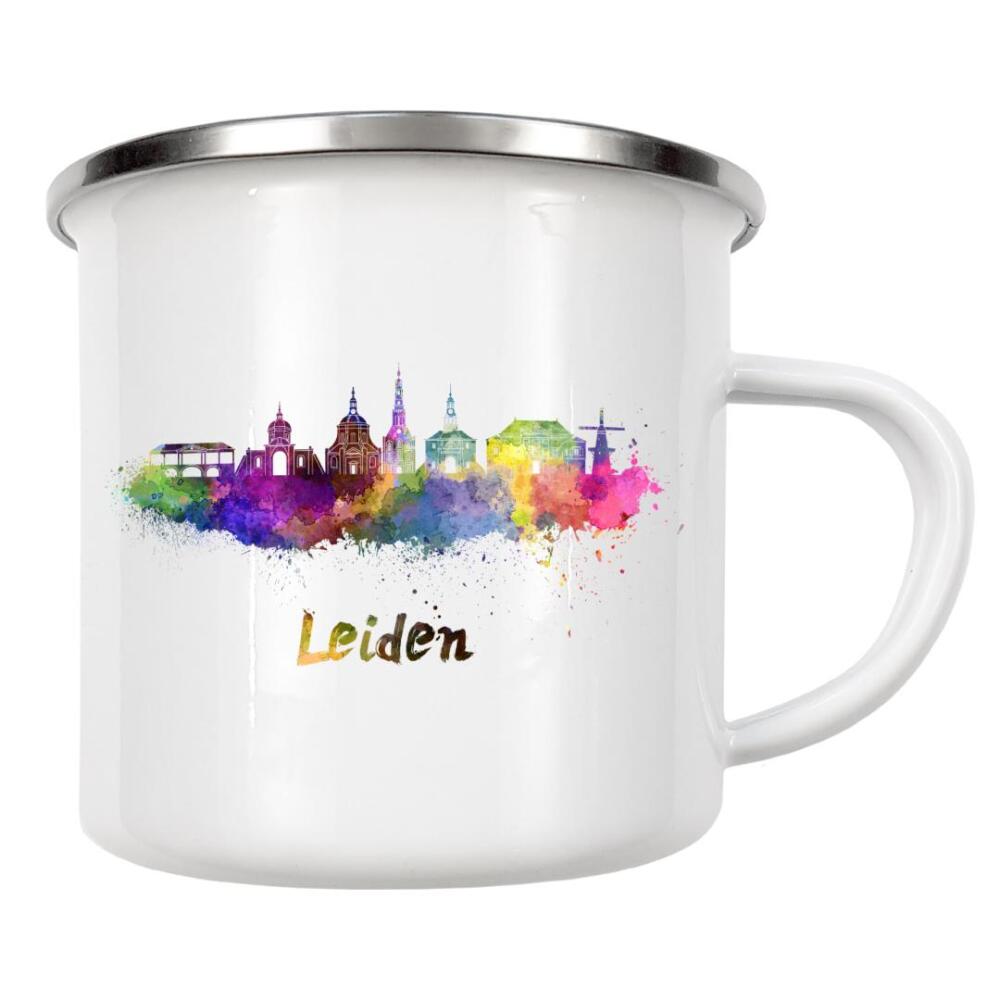 Emaille Tasse "LEIDEN Skyline in Aquarell-h" artboxONE - Städte,Abstrakt,Architektur - Skyline,Denkmäler,Tourismus,Farbe,Stadt,Reise,Aquarell,Leiden