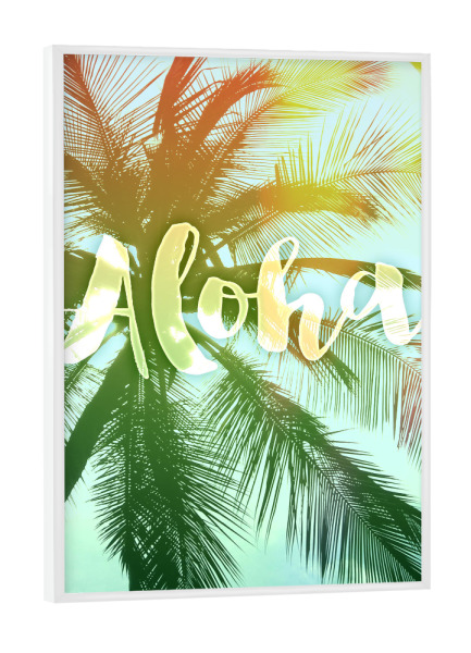 Poster mit weißem Rahmen "Aloha Palm" artboxONE - Reise,Floral,Schwarzweiß,Sommer - Lilie,Lily,Blume,Flower