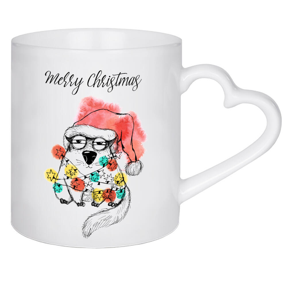 Herztasse "Merry Christmas and Happy New Year" artboxONE - Tiere,Comic,Weihnachten