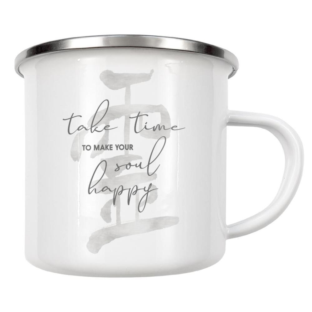 Emaille Tasse "Seele - Japandi Stil" artboxONE - Typografie,Schwarzweiß