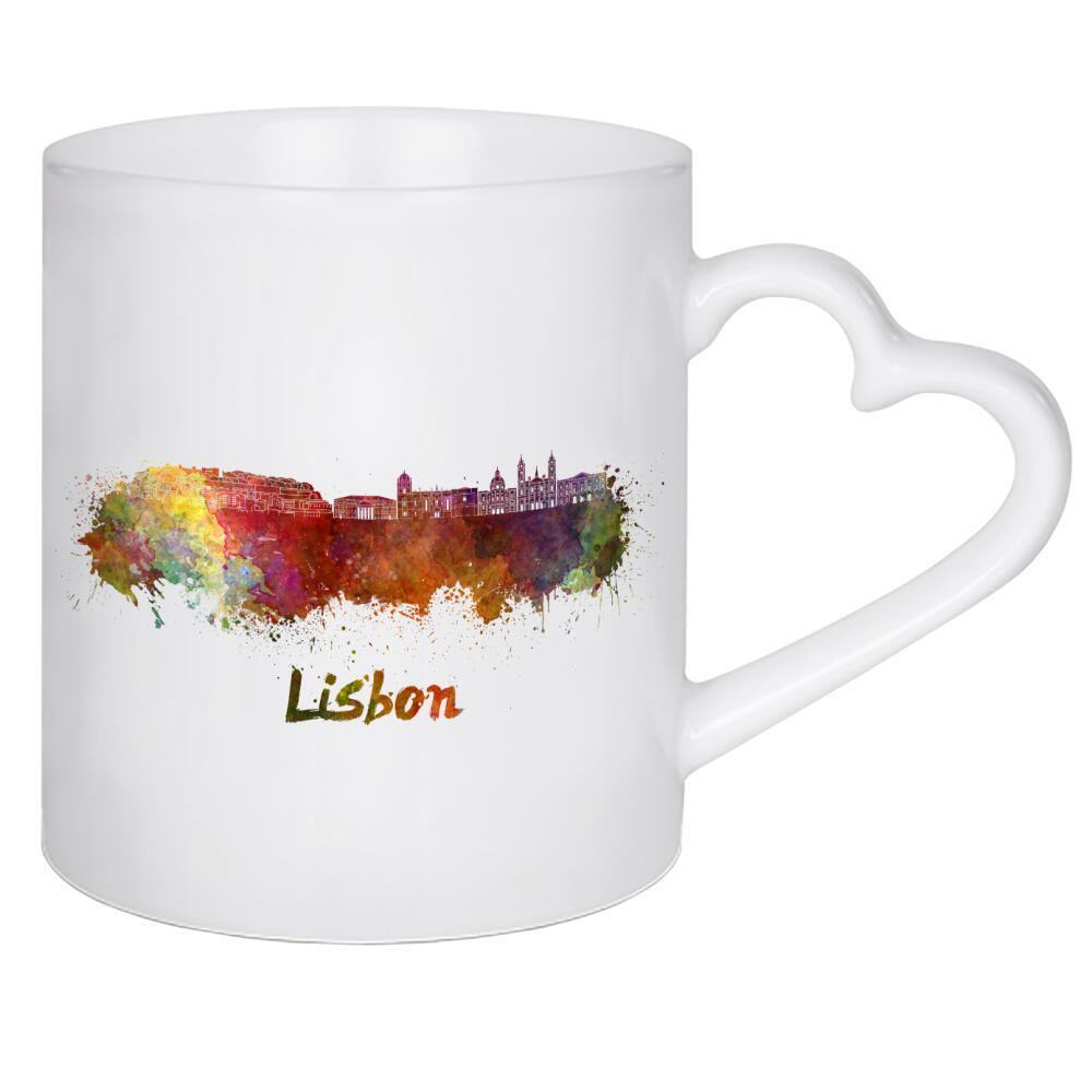 Herztasse "LISBON-v2 skyline in watercolor-k" artboxONE - Städte,Abstrakt,Architektur