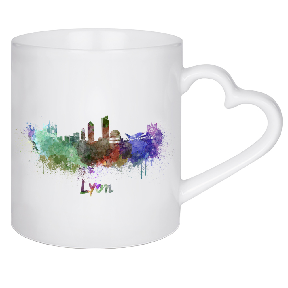 Herztasse "Lyon skyline in watercolor-b" artboxONE - Städte,Abstrakt,Architektur - Skyline,Denkmäler,Tourismus,Farbe,Stadt,Reise,Aquarell,Lyon,Bunt