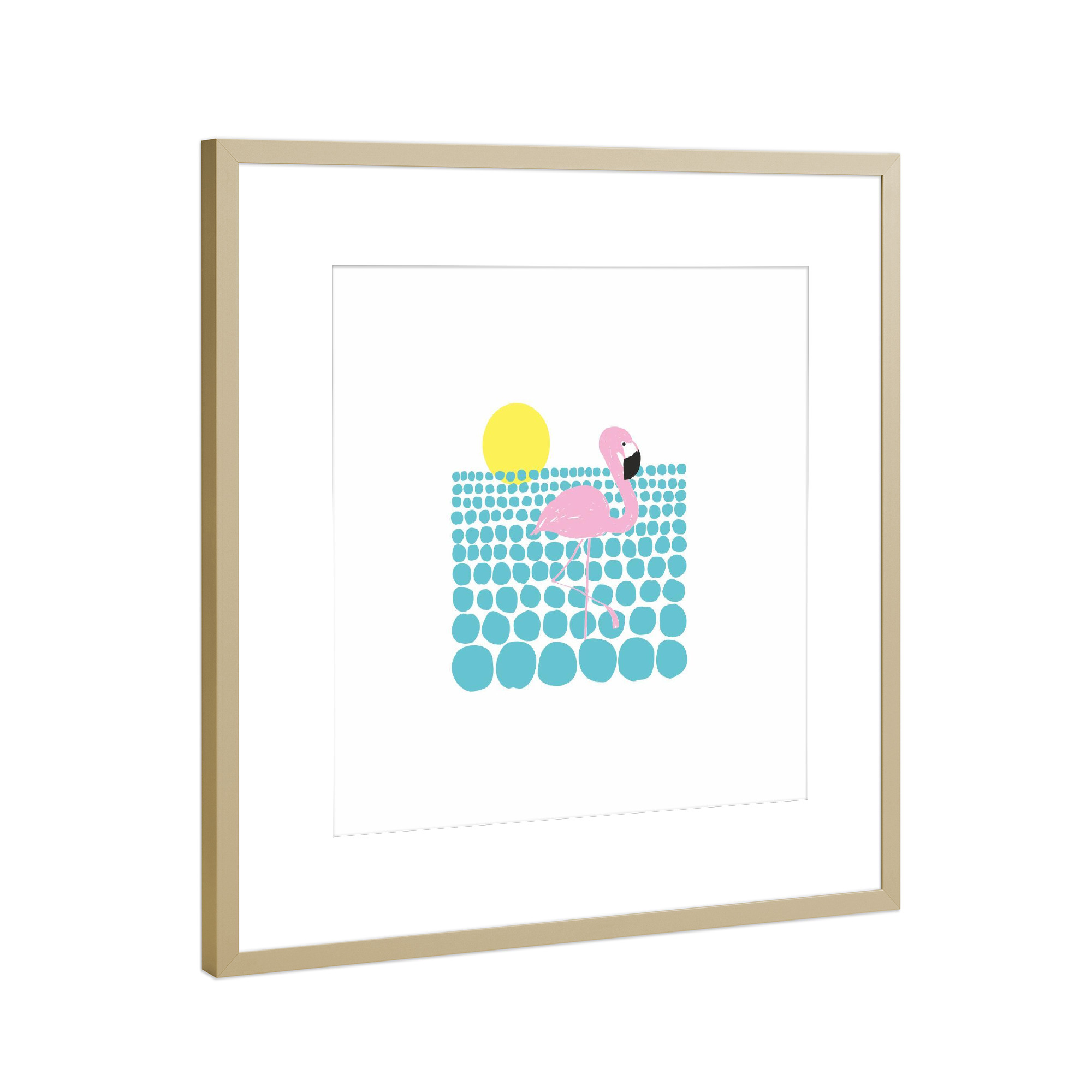Poster mit Rahmen Gold "Cocky Flamingo" artboxONE - Tiere,Illustration,Sommer - Flamingo,Exotic,Exotisch,Tier,Animal,Bird,Vogel