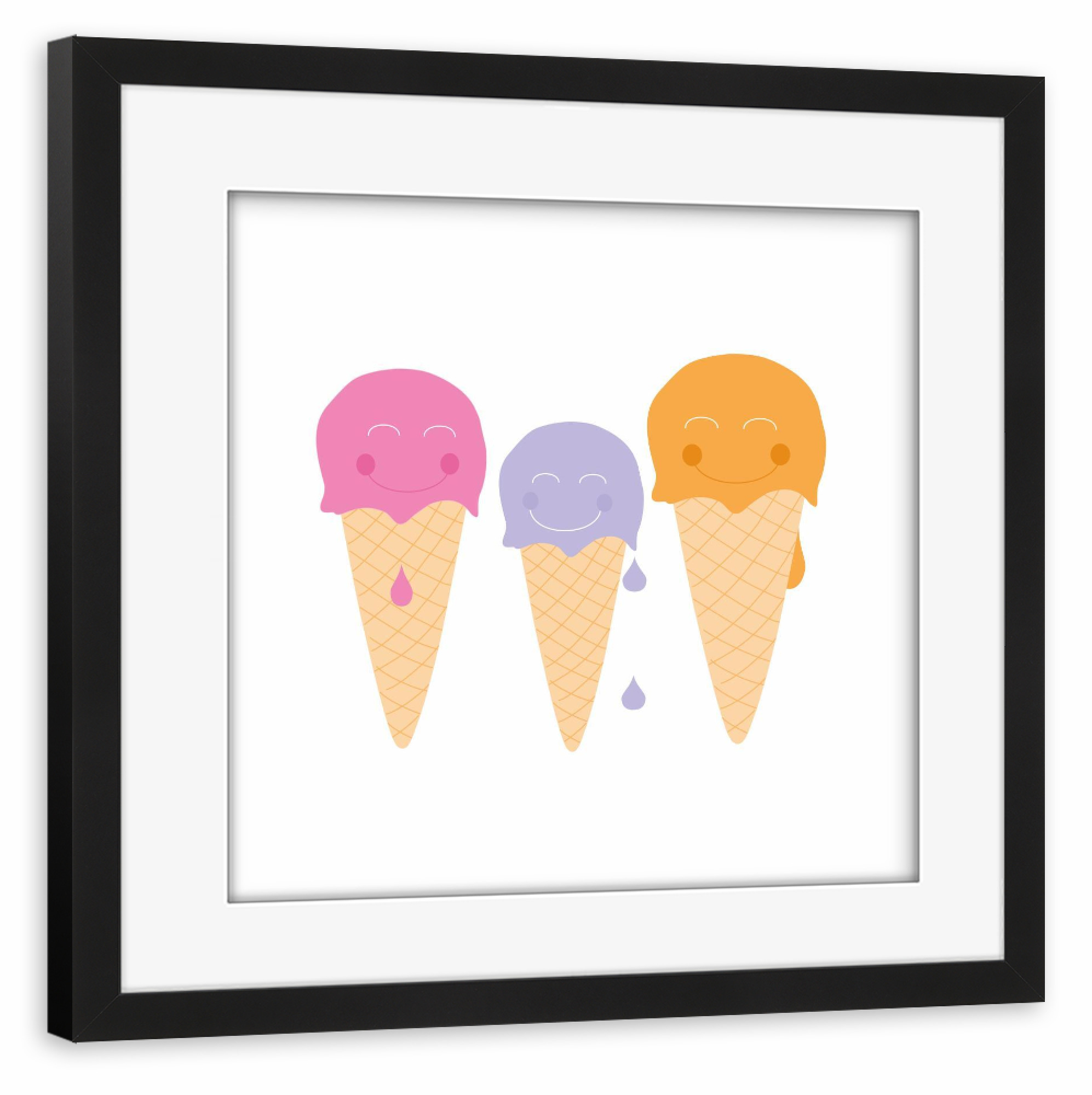 Poster mit Rahmen schwarz "Eis Familie" artboxONE - Rock the kitchen,Essen & Trinken,Illustration - Cone,Waffel,Ice,Eis,Meld,Schmelzen,Summer,Sommer