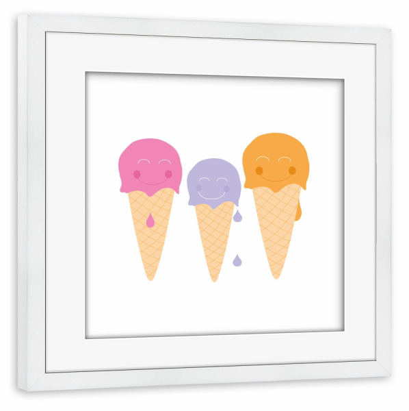 Poster mit Rahmen weiß "Eis Familie" artboxONE - Rock the kitchen,Essen & Trinken,Illustration - Cone,Waffel,Ice,Eis,Meld,Schmelzen,Summer,Sommer