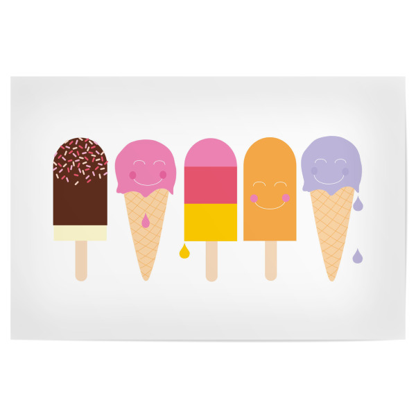 Poster 30x20 cm "Eis Party I" artboxONE - Rock the kitchen,Essen & Trinken,Illustration,Sommer - Cone,Waffel,Ice,Eis,Meld,Schmelzen,Summer,Sommer