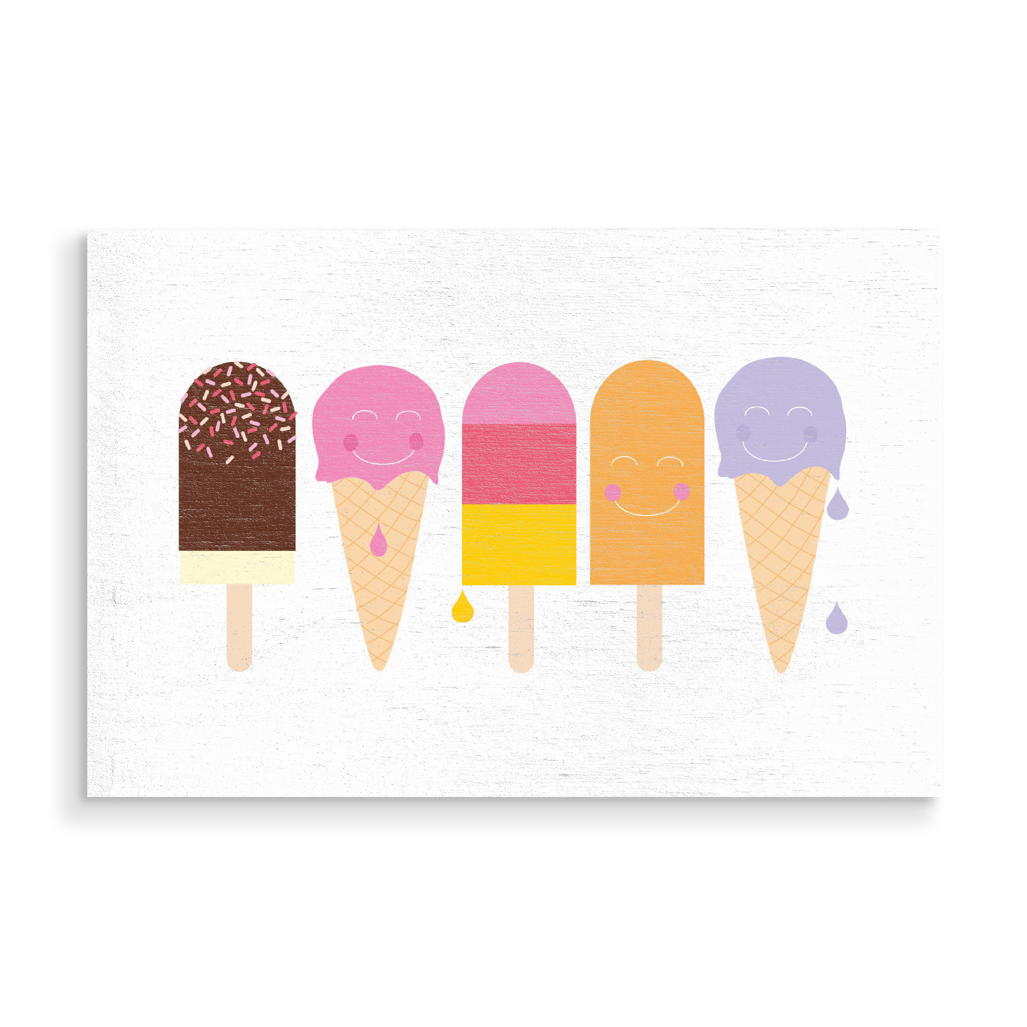Holzbild "Eis Party I" artboxONE - Rock the kitchen,Essen & Trinken,Illustration,Sommer - Cone,Waffel,Ice,Eis,Meld,Schmelzen,Summer,Sommer