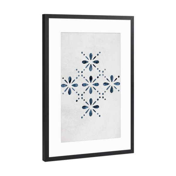 Poster mit Rahmen Schwarz (Metallic) "Indigo Pattern I" artboxONE - Floral,Geometrie