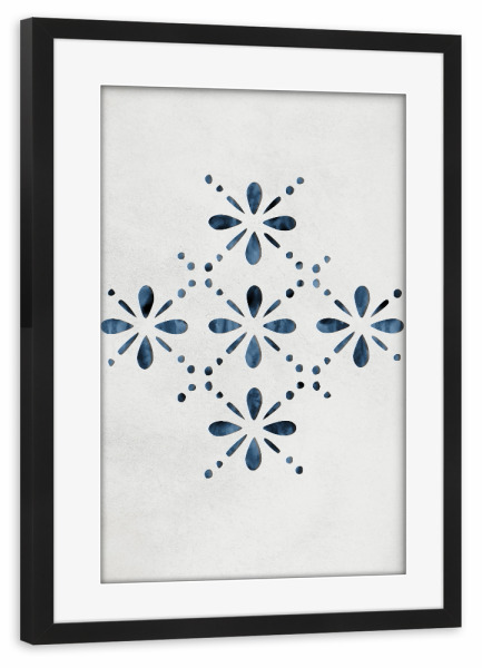 Poster mit Rahmen schwarz "Indigo Pattern I" artboxONE - Floral,Geometrie - Indigo,China blue,Pattern,Muster,Porzellan,Porcellain,Flower,Blume