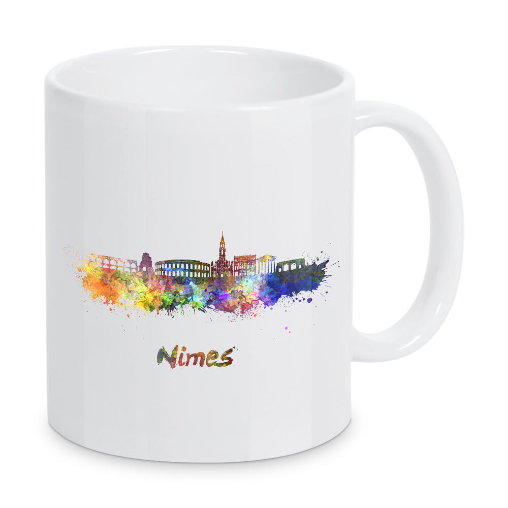 Tasse "NIMES-Skyline in Aquarell" artboxONE - Städte,Abstrakt,Architektur - Skyline,Denkmäler,Tourismus,Farbe,Stadt,Reise,Aquarell,Nimes