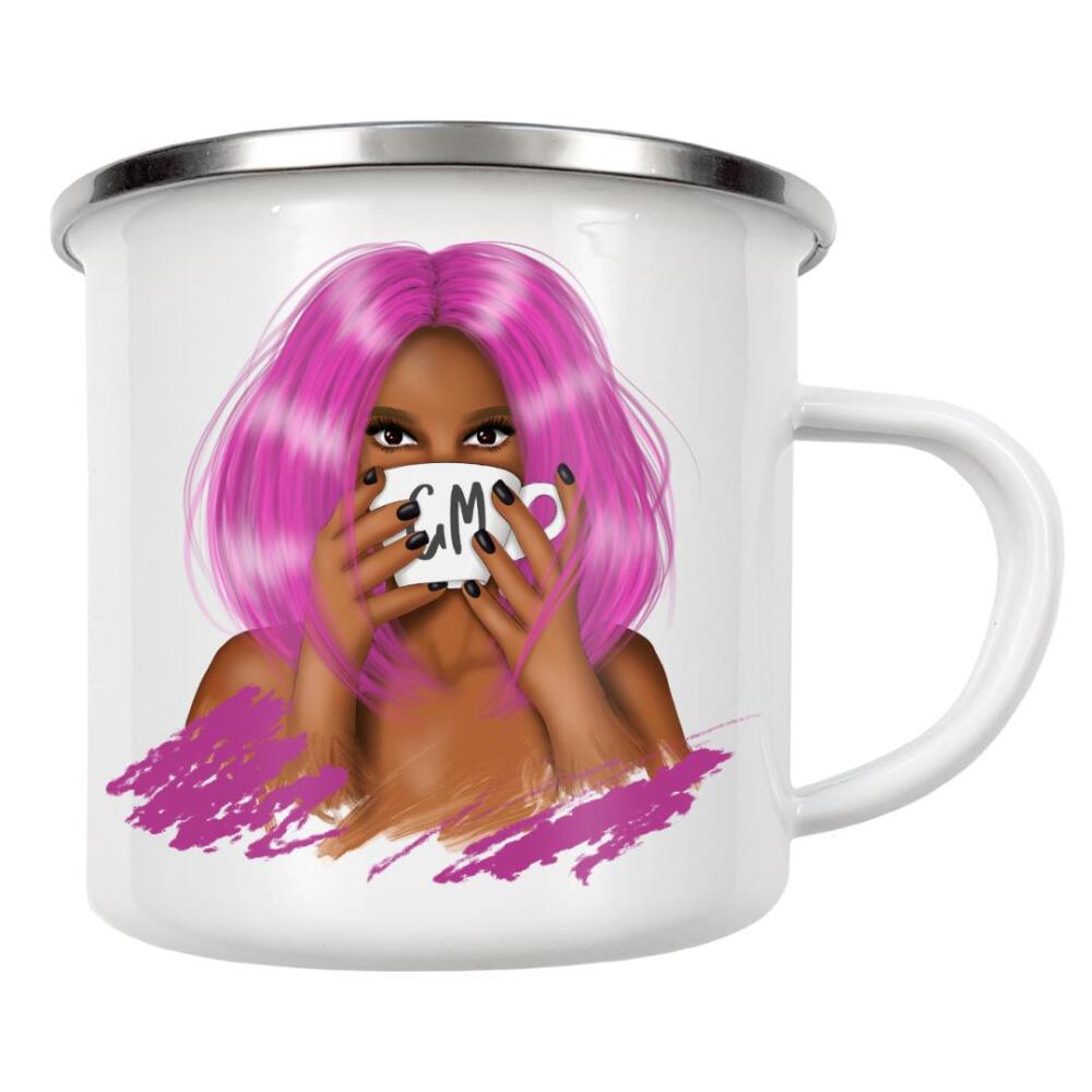 Emaille Tasse "Pink Haired Girl | Good Morning" artboxONE - Menschen,Fashion,Für Mama,Lustig