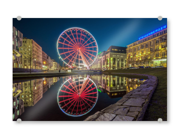 Acrylglasbild "Düsseldorf Corneliusplatz bei Nacht" artboxONE - Städte / Düsseldorf - Düsseldorf,Corneliusplatz,Lights,Lichter,Kirmes,Riesenrad