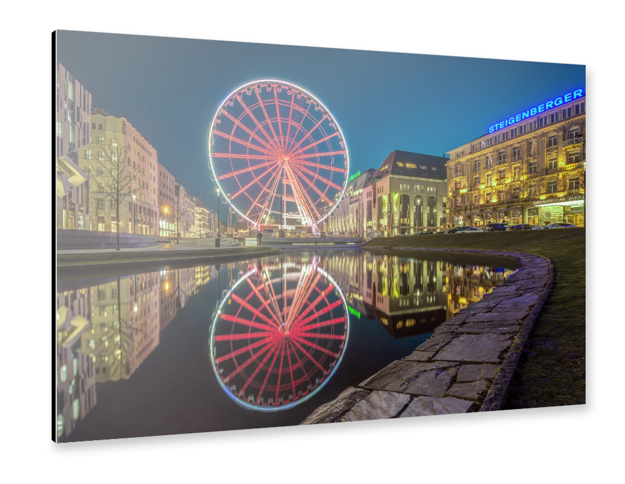 Alu-Dibond "Düsseldorf Corneliusplatz bei Nacht" 30x20 cm artboxONE