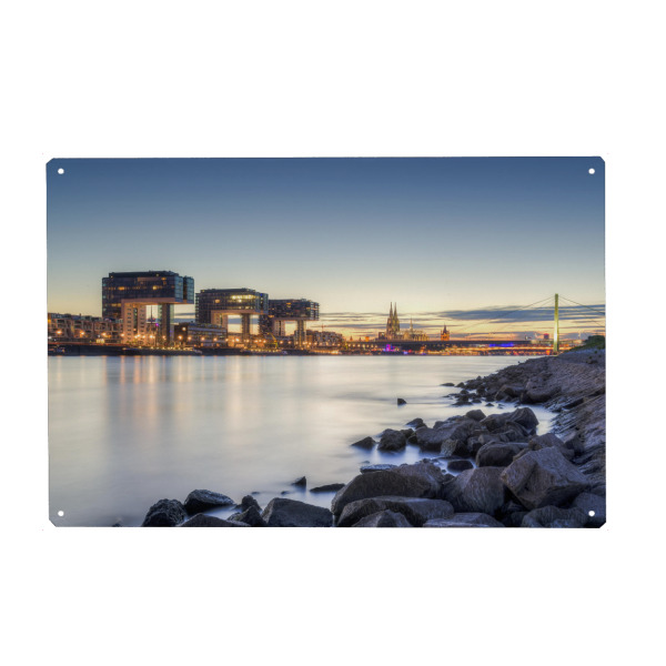 Metall Poster "Köln zur blauen Stunde" artboxONE - Städte / Köln - Köln,Cologne,Skyline,Skyline,Lights,Lichter - Blechschild