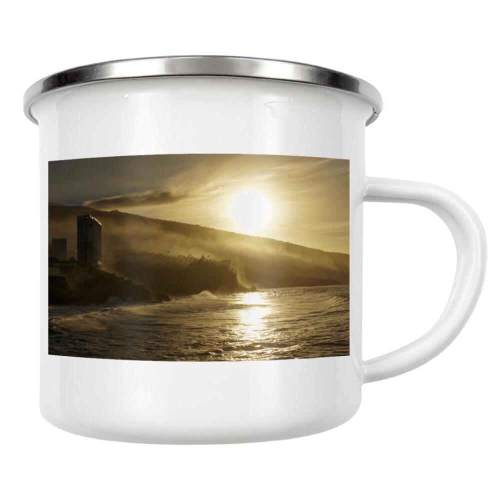 Emaille Tasse "Sundown im Nebel des Atlantiks" artboxONE - Städte,Natur,Reise,Reise / Strand und Meer,Reise / Länder