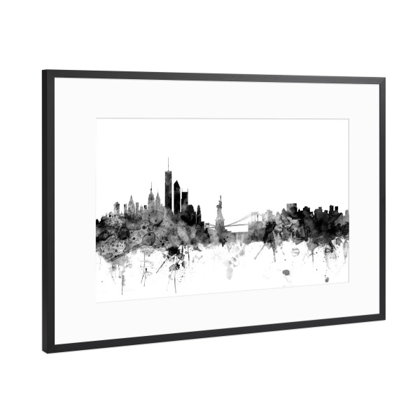 Poster mit Rahmen Schwarz (Metallic) "New York 2" artboxONE - Städte,Reise,Schwarzweiß - Nyc,Big apple,Liberty island,Manhattan,Skyline,Cityscape