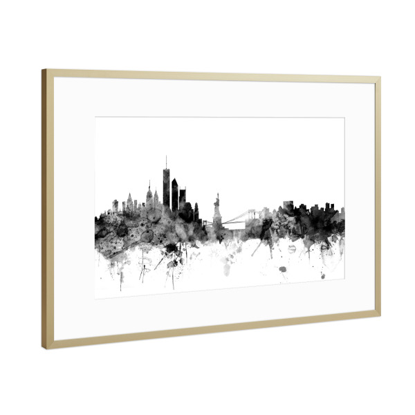 Poster mit Rahmen Gold "New York 2" artboxONE - Städte,Reise,Schwarzweiß - Nyc,Big apple,Liberty island,Manhattan,Skyline,Cityscape