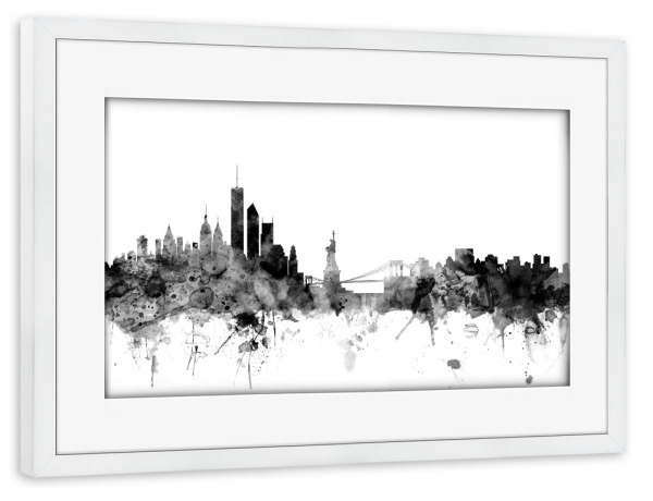 Poster mit Rahmen weiß "New York 2" artboxONE - Städte,Reise,Schwarzweiß - Nyc,Big apple,Liberty island,Manhattan,Skyline,Cityscape