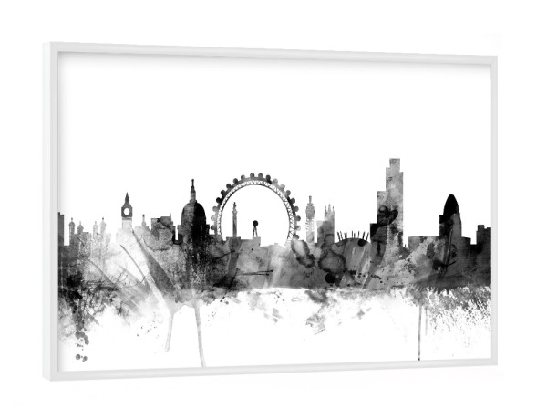 Poster mit weißem Rahmen "London England" artboxONE - Städte,Reise,Schwarzweiß - London,England,Cityscape,Skyline,Big ben,London eye,St. pauls