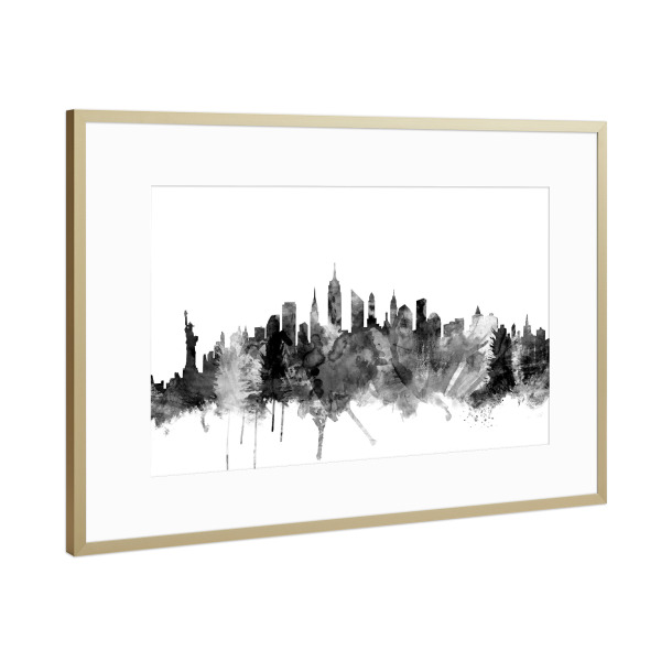 Poster mit Rahmen Gold "New York City" artboxONE - Städte,Reise,Schwarzweiß - New york,Nyc,Big apple,Manhattan,Empire state building,Liberty,Usa