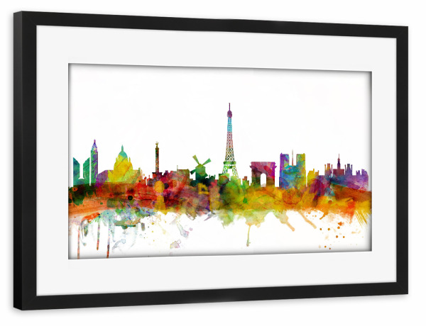 Poster mit Rahmen schwarz "Paris France Watercolor" artboxONE - Städte,Reise - Stadt der liebe,Eiffelturm,Tour eiffel,Frankreich