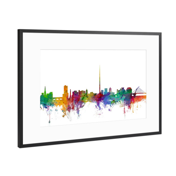 Poster mit Rahmen Schwarz (Metallic) "Dublin Ireland Watercolor" artboxONE - Städte,Reise - Irland,Dublin,Bier,Insel,Reisen,Cityscape,Skyline,Stadt