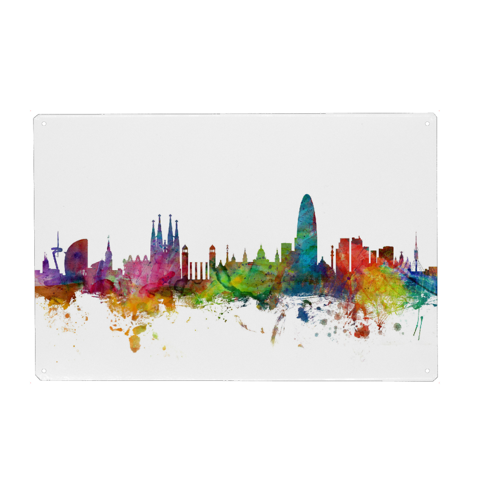 Metall Poster "Barcelona Spain Watercolor" artboxONE - Städte,Reise - Cityscape,Skyline,Stadt,Barcelona,Messi,Sagrada familia,Spanien - Blechschild