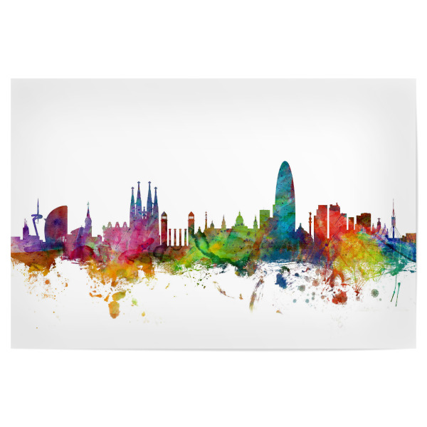 Poster 30x20 cm "Barcelona Spain Watercolor" artboxONE - Städte,Reise - Cityscape,Skyline,Stadt,Barcelona,Messi,Sagrada familia,Spanien
