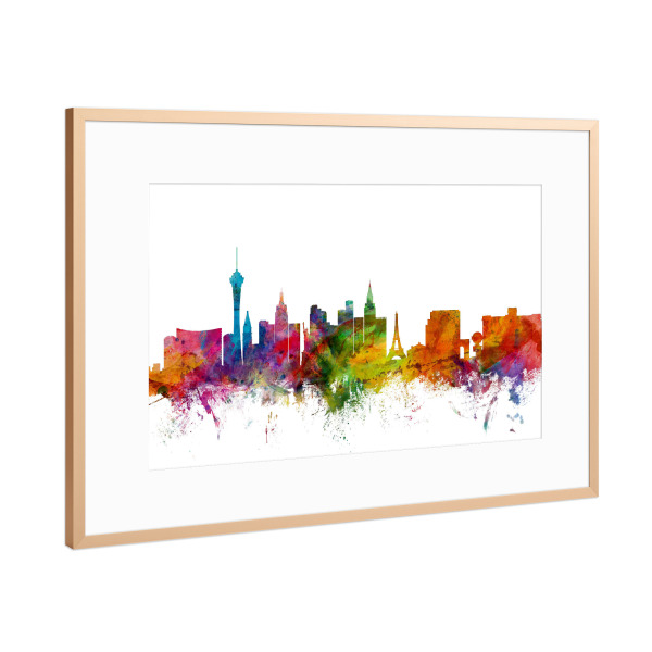 Poster mit Rahmen Kupfer "Las Vegas Nevada Watercolor" artboxONE - Städte,Reise - Städte,Reisen,Cityscape,Skyline,Glücksspiel,Usa,Wüste