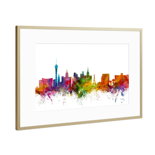 Poster mit Rahmen Gold "Las Vegas Nevada Watercolor" artboxONE - Städte,Reise - Städte,Reisen,Cityscape,Skyline,Glücksspiel,Usa,Wüste