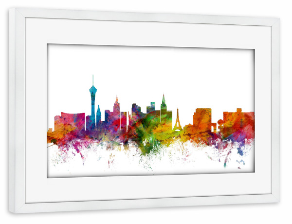 Poster mit Rahmen weiß "Las Vegas Nevada Watercolor" artboxONE - Städte,Reise - Städte,Reisen,Cityscape,Skyline,Glücksspiel,Usa,Wüste