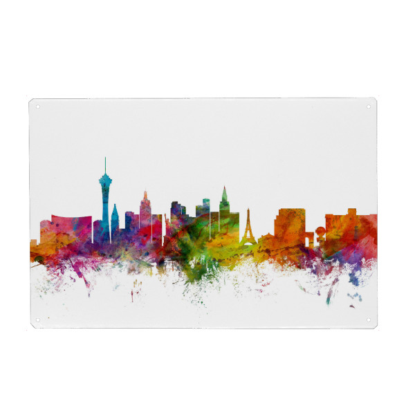 Holzbild "Las Vegas Nevada Watercolor" artboxONE - Städte,Reise - Städte,Reisen,Cityscape,Skyline,Glücksspiel,Usa,Wüste