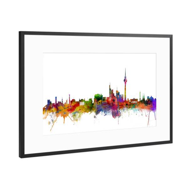 Poster mit Rahmen Schwarz (Metallic) "Berlin Germany Watercolor" artboxONE - Städte,Reise - Berlin,Germany,Skyline,Wasserfarbe,Deutschland,Stadt,City