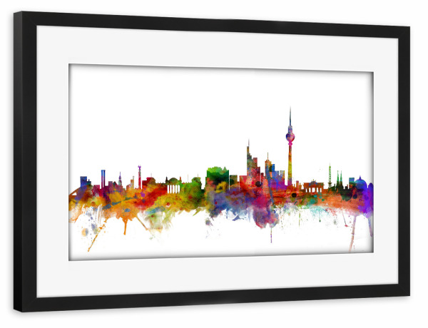 Poster mit Rahmen schwarz "Berlin Germany Watercolor" artboxONE - Städte,Reise - Berlin,Germany,Skyline,Wasserfarbe,Deutschland,Stadt,City
