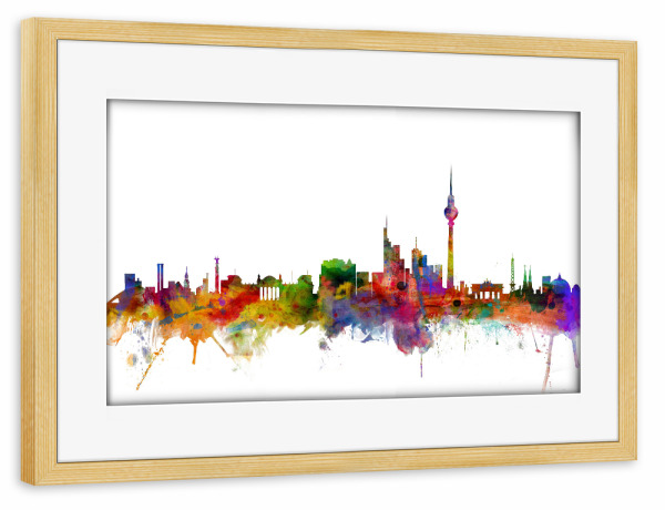 Poster mit Rahmen kiefer "Berlin Germany Watercolor" artboxONE - Städte,Reise - Berlin,Germany,Skyline,Wasserfarbe,Deutschland,Stadt,City