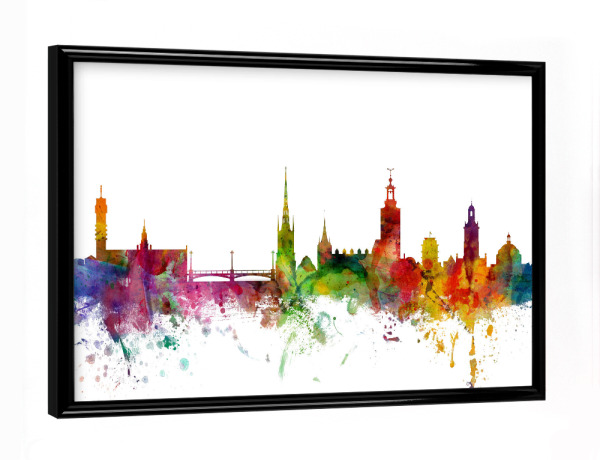 Poster mit schwarzem Rahmen "Stockholm Sweden Watercolor" artboxONE - Städte,Reise - Schweden,Stadtbild,Skyline,Stockholm,Skandinavien
