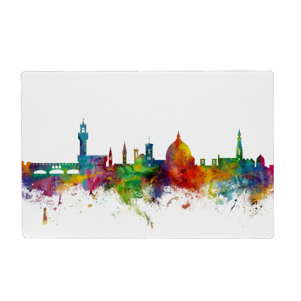 Metall Poster "Florence Italy Watercolor" artboxONE - Städte,Reise - Italien,Stadtbild,Skyline,Wasserfarben,Italien - Blechschild