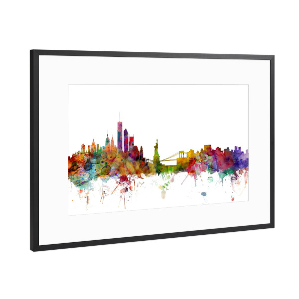 Poster mit Rahmen Schwarz (Metallic) "New York Watercolor" artboxONE - Städte,Reise - Ny,New york,Skyline,Aquarell,Farben,Bunt,Stadt