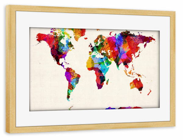 Poster mit Rahmen kiefer "World Map Abstract Painting I" artboxONE - Reise,Reise / Länder