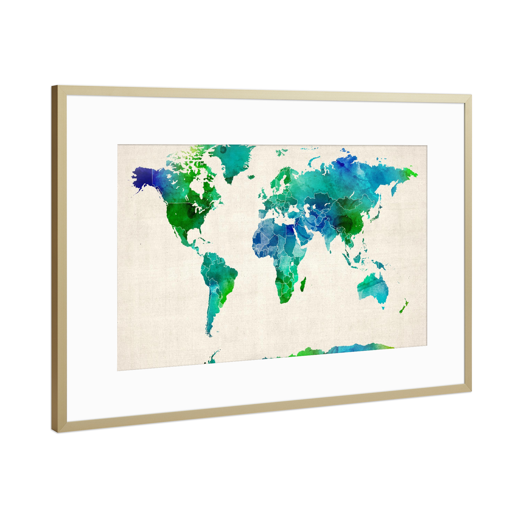 Poster mit Rahmen Gold "Watercolor Map of the World Map" artboxONE - Reise,Reise / Länder