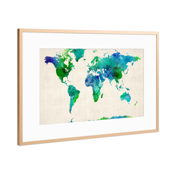 Poster mit Rahmen Kupfer "Watercolor Map of the World Map" artboxONE - Reise,Reise / Länder