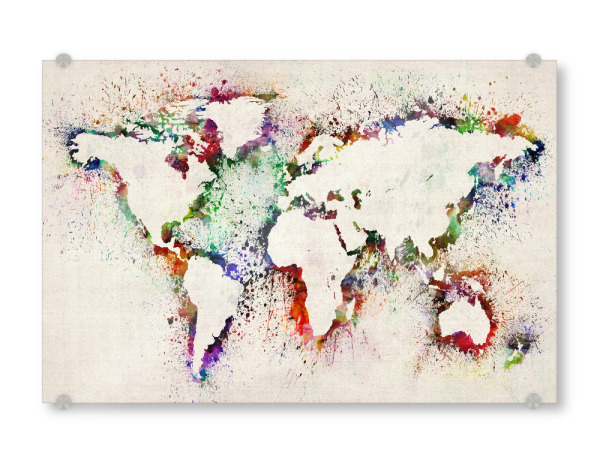 Acrylglasbild "Paint Splashes World Map IV" artboxONE - Reise / Länder,Malerei,Weltkarten,Kartografie