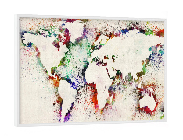 Poster mit weißem Rahmen "Paint Splashes World Map IV" artboxONE - Reise / Länder,Malerei,Weltkarten,Kartografie