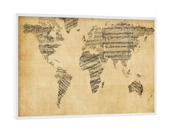 Poster mit weißem Rahmen "World Map Music Retro" artboxONE - Reise,Musik,Reise / Länder